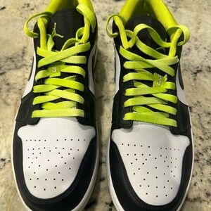 Authentic Nike Jordan1’s  Men’s Low Cut Sneakers in Black, White & Neon Yellow